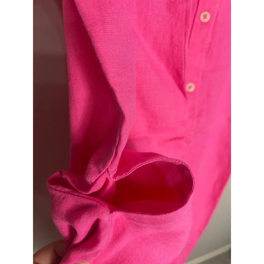 J.Crew Captain Linen Shirt Dress Pink Button Front Pockets Women's Medium